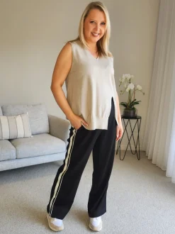 Vicky Side Split Knit Vest - Natural