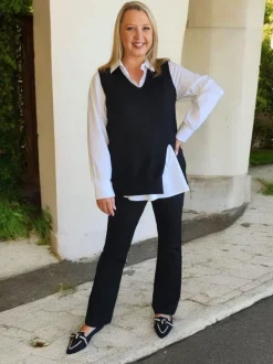 Vicky Side Split Knit Vest - Black
