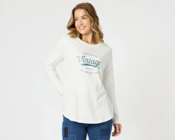 Vintage Long Sleeve Print Tee - White/Denim