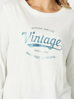 Vintage Long Sleeve Print Tee - White/Denim