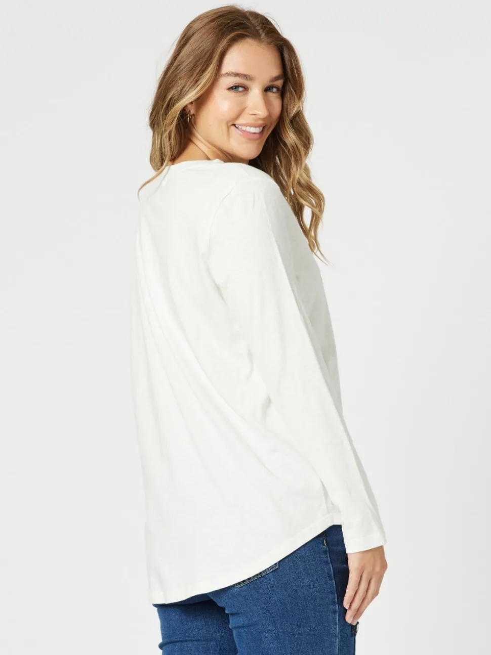 Vintage Long Sleeve Print Tee - White/Gold