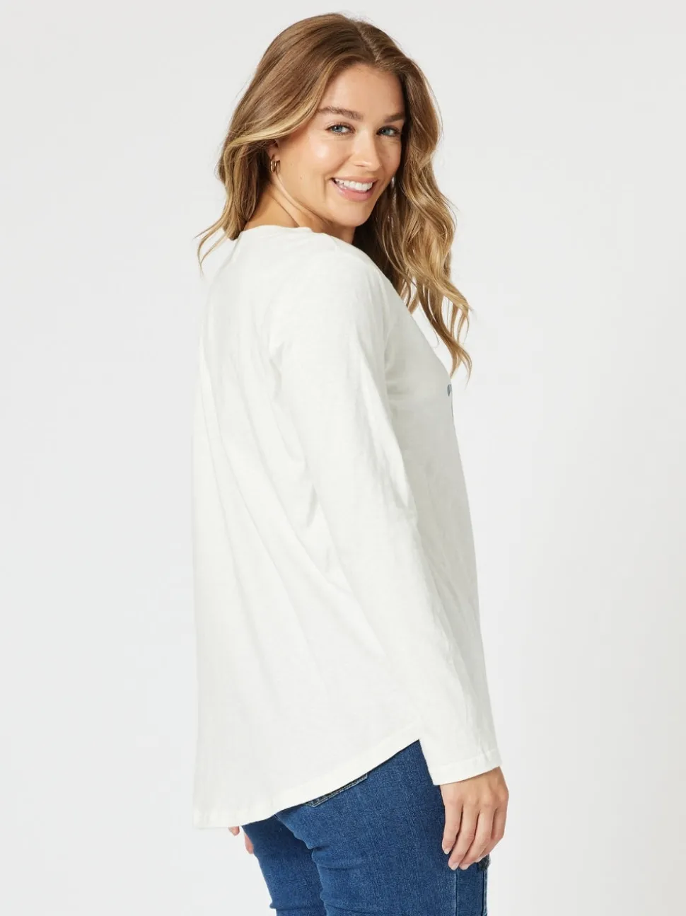 Vintage Long Sleeve Print Tee - White/Denim