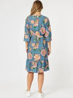 Vintage Rose Floral Print Button Dress - Multi