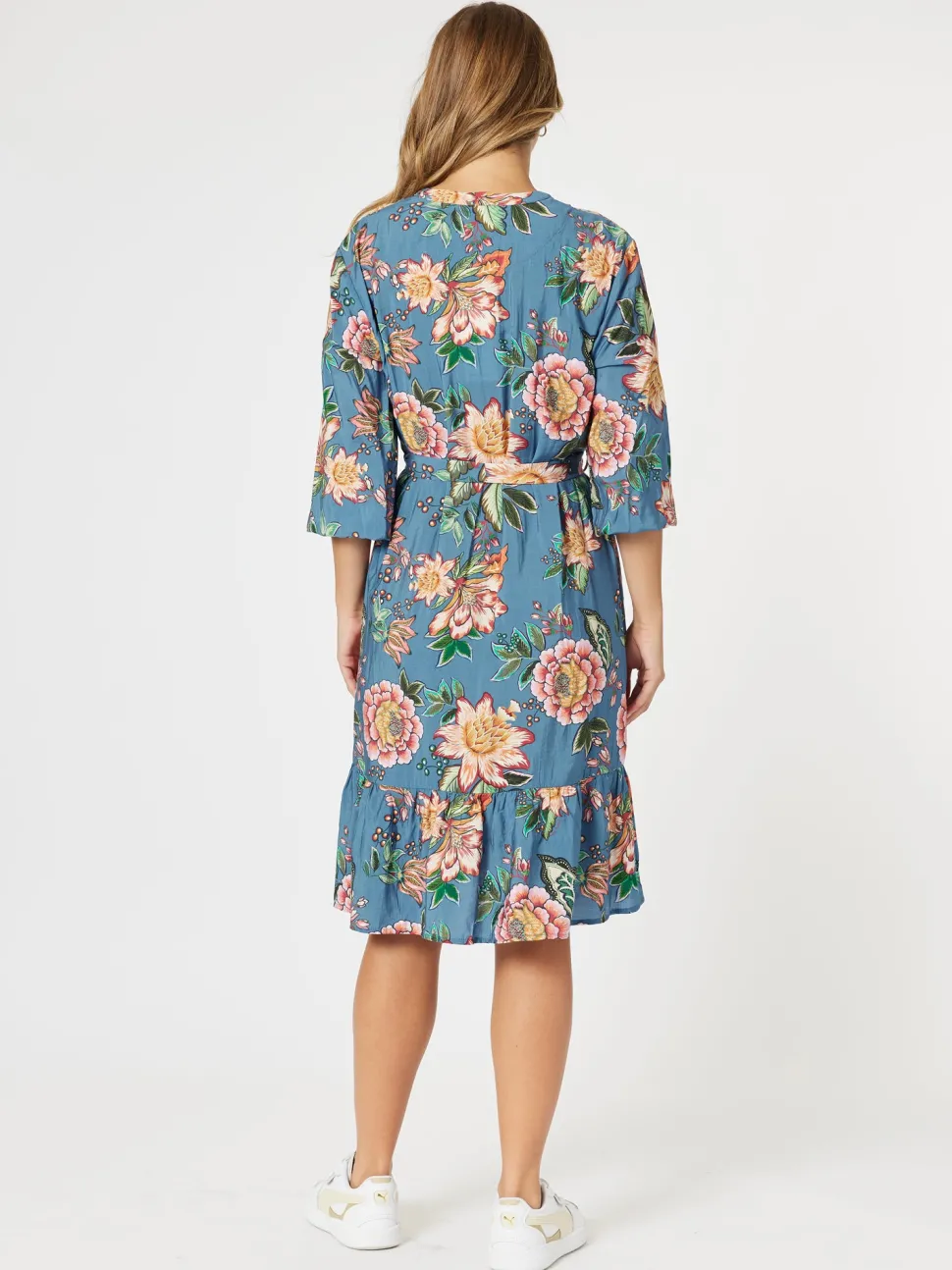 Vintage Rose Floral Print Button Dress - Multi