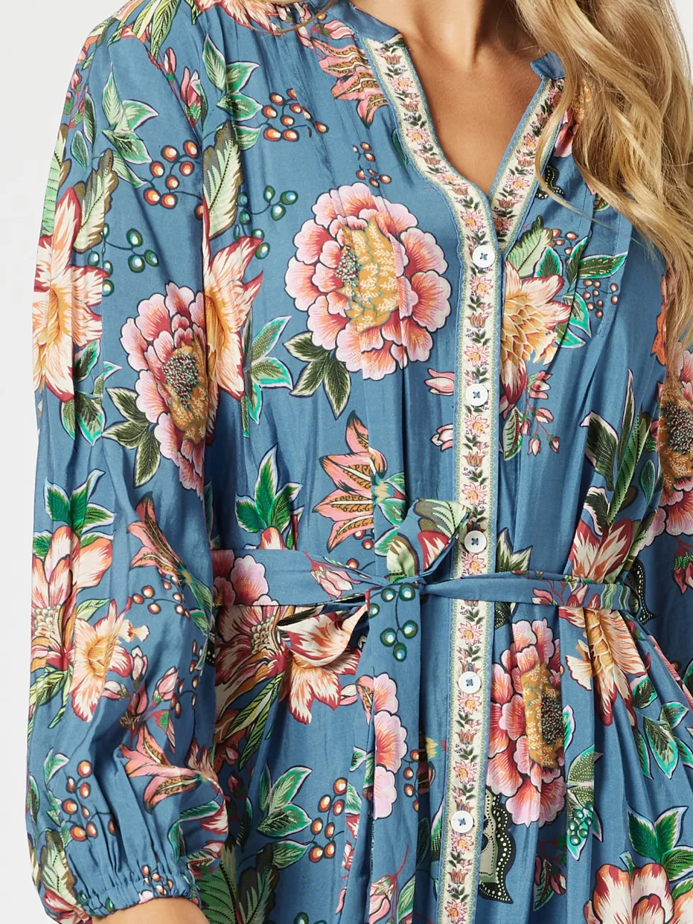 Vintage Rose Floral Print Button Dress - Multi